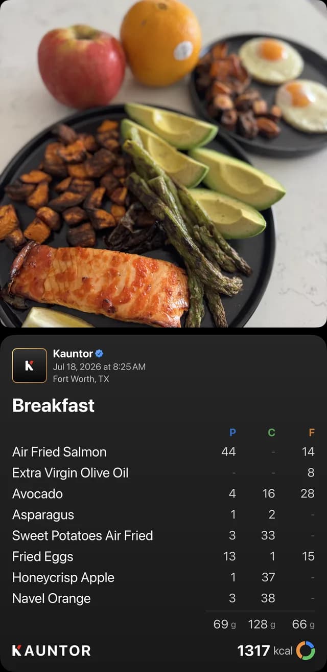 A shared meal — the photo above its macro breakdown for the whole plate