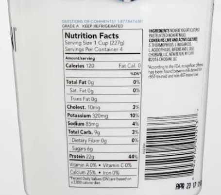 A nutrition facts label